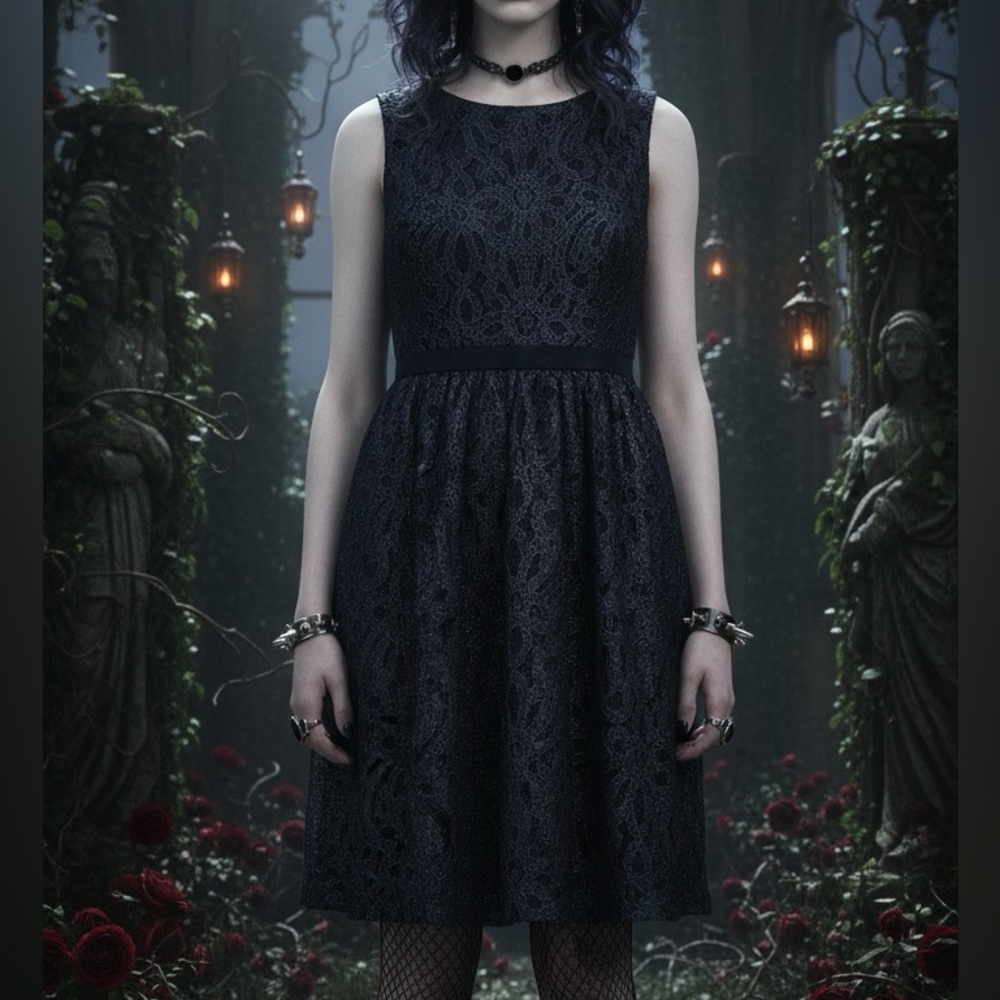 Lauren Ralph Lauren 6P Black Lace Fit & Flare Cocktail Dress Petite Shimmer 🖤✨